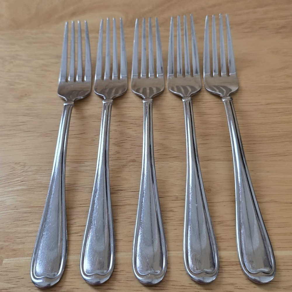 Pfaltzgraff Allure Stainless Dinner Forks 8" China Set‎ of 5 Flatware